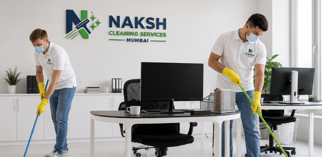 Cleaners vacuuming a modern office space
